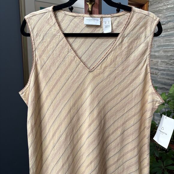 Vintage NWT Liz Claiborne 100% Linen Neutral Stripe Maxi Dress size XL - Picture 3 of 9